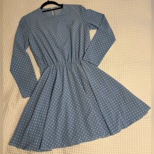 Blue Polka Dot Long-Sleeve Dress